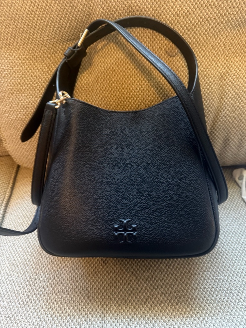 Tory Burch Black Pebbled Leather Hobo Shoulder Bag